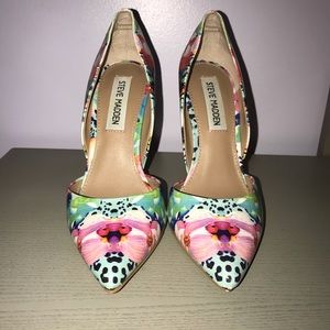 White floral Steve Madden heels.